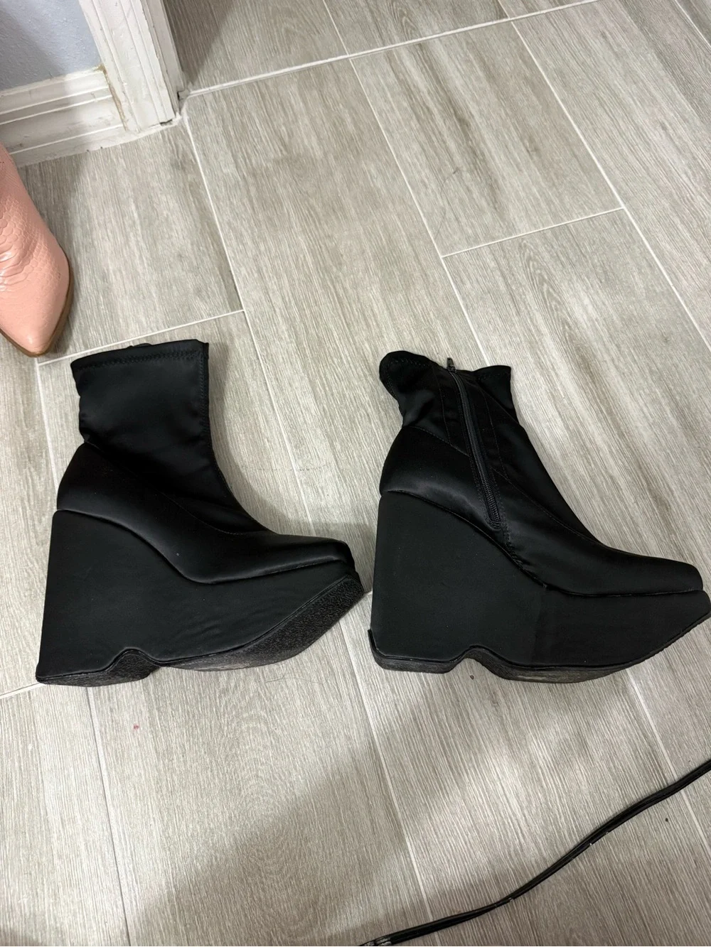 Black Platform Wedge Ankle Boots - Women's Size 9 Dollskill